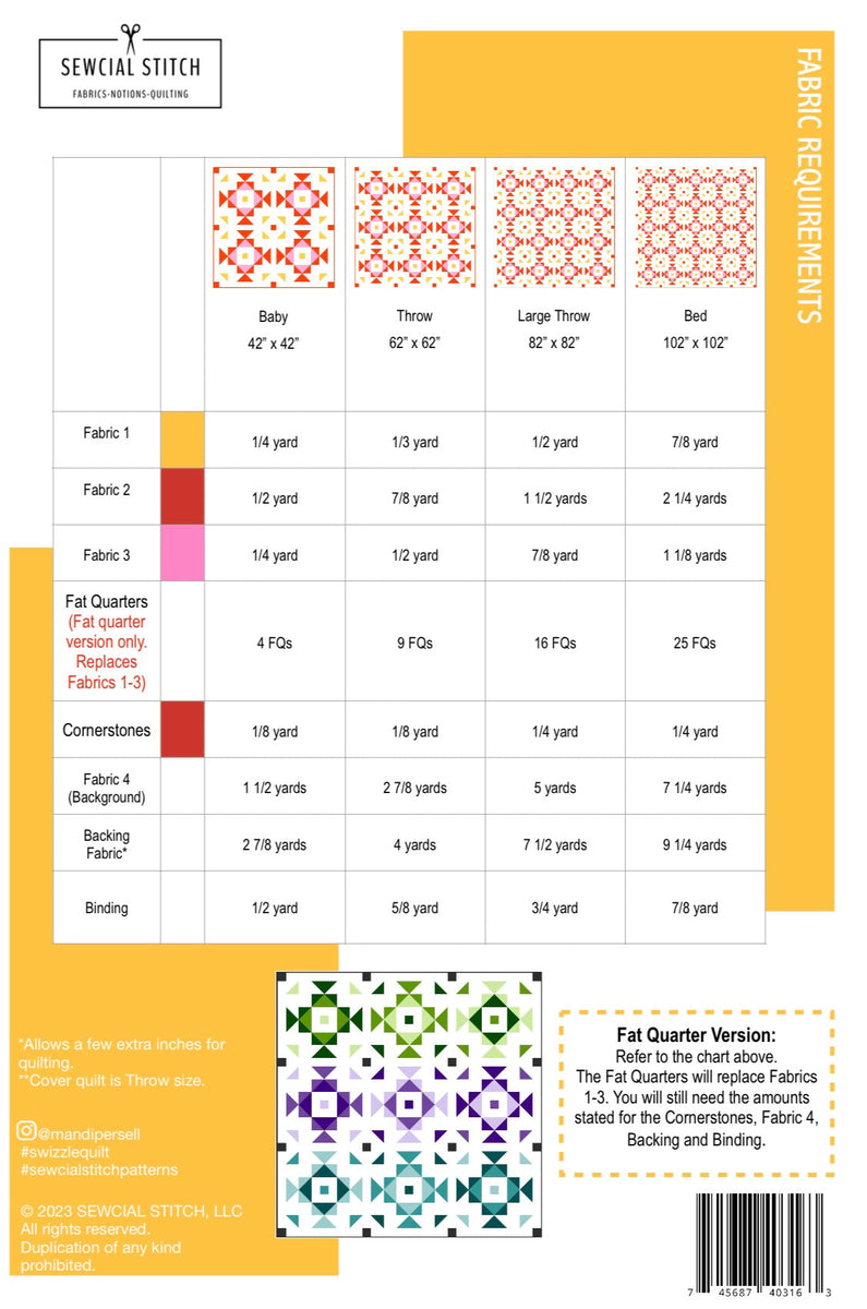 Swizzle Quilt Pattern by Mandi Persell of Sewcial Stitch 4 size option