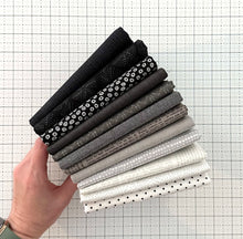Load image into Gallery viewer, Dark and Stormy Black and Gray Stash Building Fat Quarter Bundle Custom Curated by Sewcial Stitch
