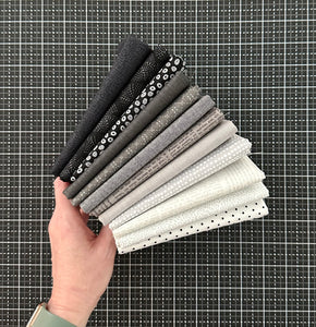 Dark and Stormy Black and Gray Stash Building Fat Quarter Bundle Custom Curated by Sewcial Stitch
