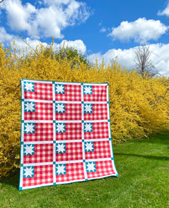 Plaid Flag Solid Quilt Kit by Sewcial Stitch 6 size options-Teal Blue