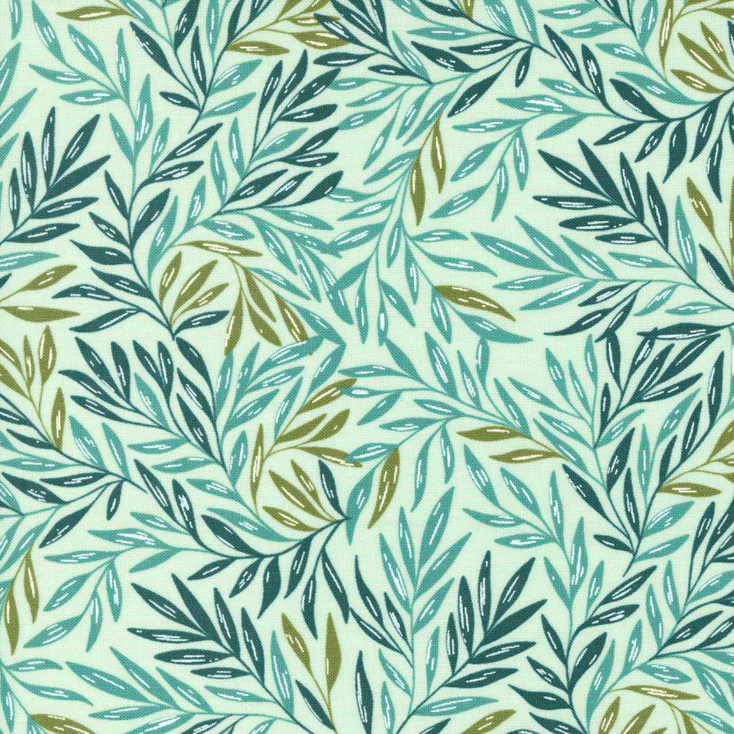 Willow Aqua Leaf Fabric by 1 Canoe 2 for Moda Fabrics