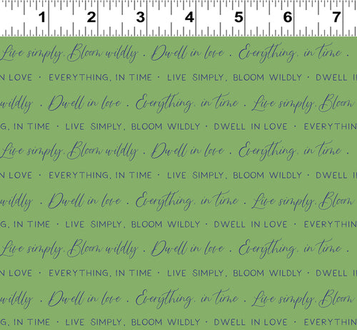 Bloom Wildly Green Text Fabric by Clothworks