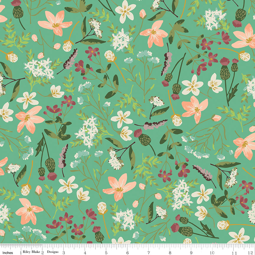 Wildwood Wander Aqua Green Floral Fabric by Riley Blake Designs