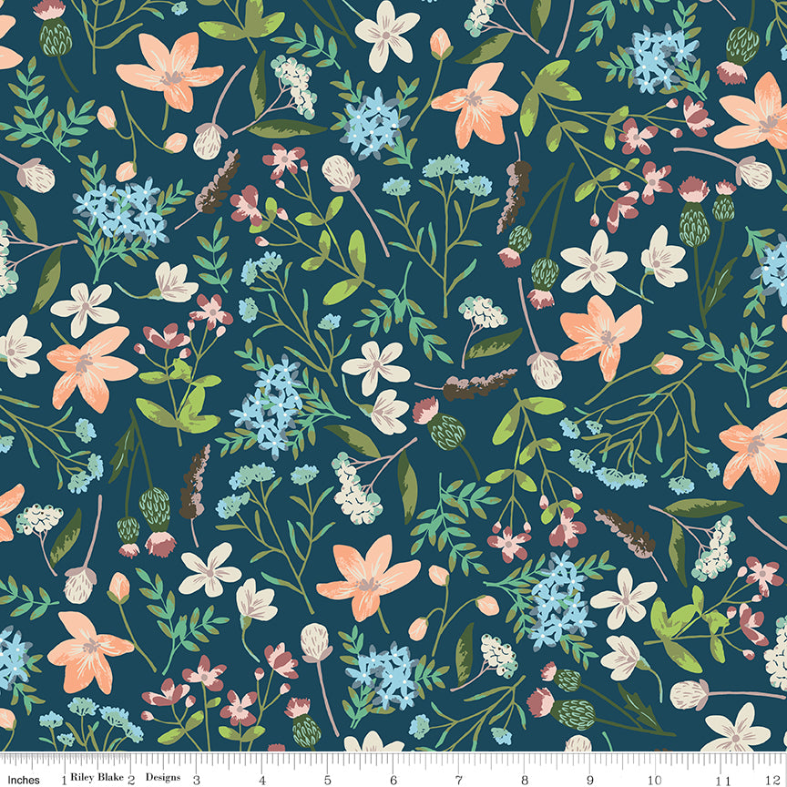 Wildwood Wander Navy Blue Main Floral Fabric by Riley Blake Designs