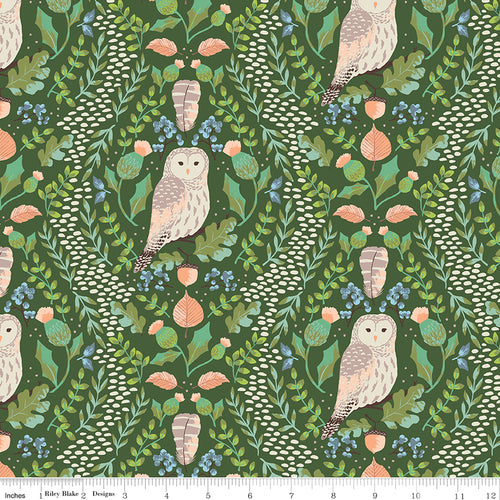 Wildwood Wander Green Owl Fabric by Riley Blake Designs