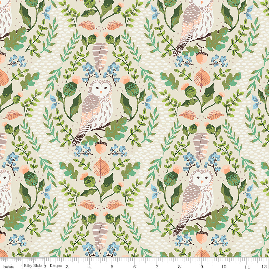 Wildwood Wander Cream Owl Fabric by Riley Blake Designs