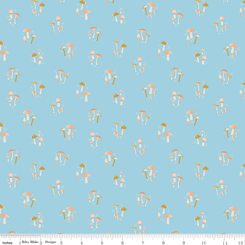 Wildwood Wander Light Blue Mushroom Fabric by Riley Blake Designs