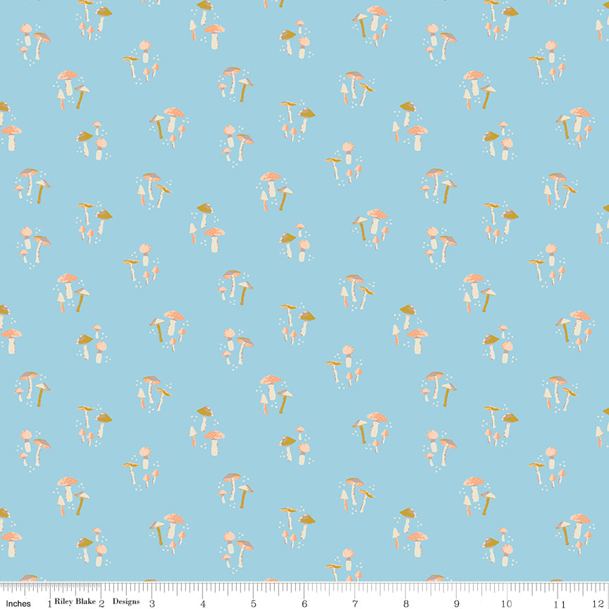 Wildwood Wander Light Blue Mushroom Fabric by Riley Blake Designs