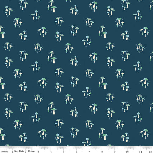 Wildwood Wander Navy Blue Mushroom Fabric by Riley Blake Designs