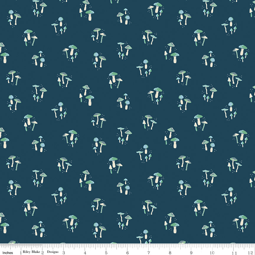 Wildwood Wander Navy Blue Mushroom Fabric by Riley Blake Designs