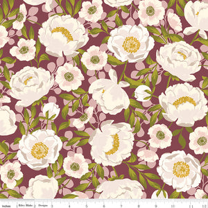 Blossom Lane Main Floral Wine Fabric by Katherine Lenius for Riley Blake Designs
