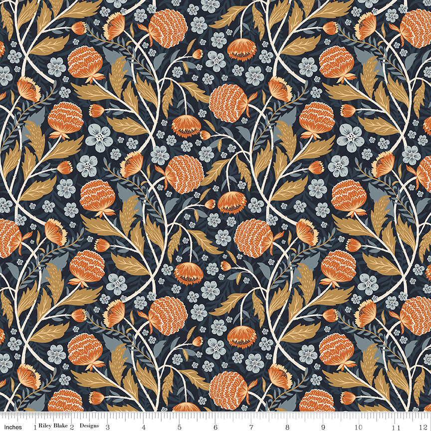 The Old Garden Navy Blue Floral Fabric by Riley Blake Designs