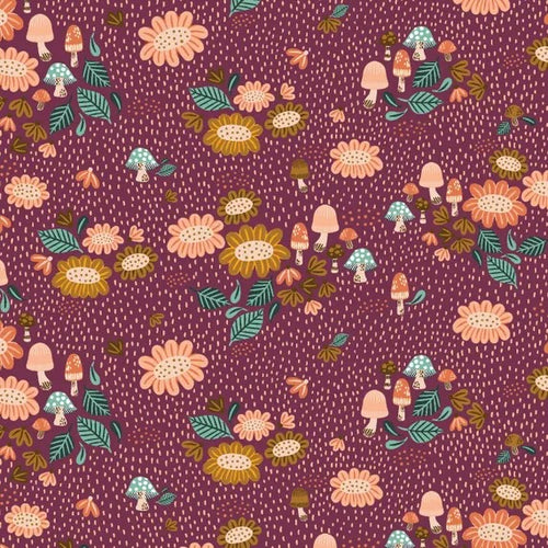 Clara Jane Burgundy Floral Fabric by On The Mark Designs for Cotton and Steel