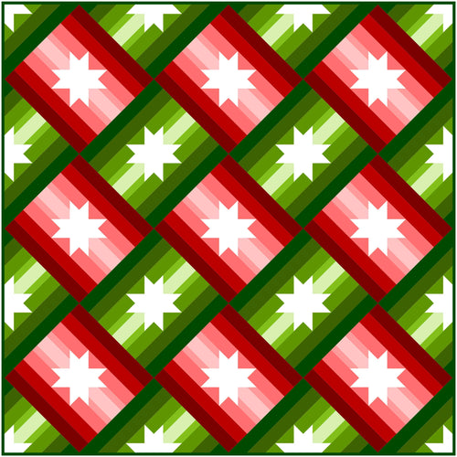 Christmas Slanted Star Quilt Kit by Sewcial Stitch 4 size options Red and Green