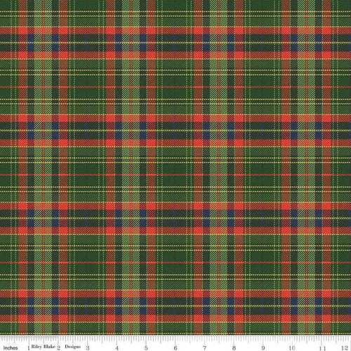More Christmas Wishes Green Plaid Fabric by Riley Blake Designs