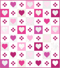 Load image into Gallery viewer, Cozy Checkered Hearts Pink Quilt Kit Emily Dennis 3 Size Options