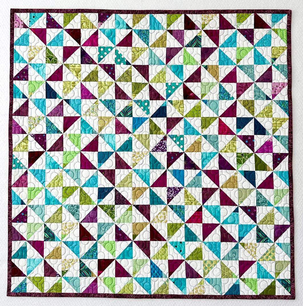 Purple, Green and Aqua Pinwheel Finished Quilt 35.5