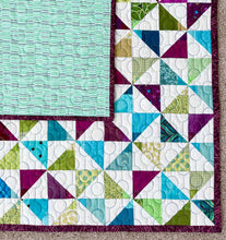 Load image into Gallery viewer, Purple, Green and Aqua Pinwheel Finished Quilt 35.5&quot; x 35.5&quot;