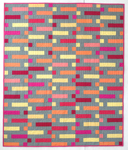 Pink, Yellow, Orange and Gray Modern Finished Quilt 59" x 70"