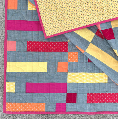 Pink, Yellow, Orange and Gray Modern Finished Quilt 59
