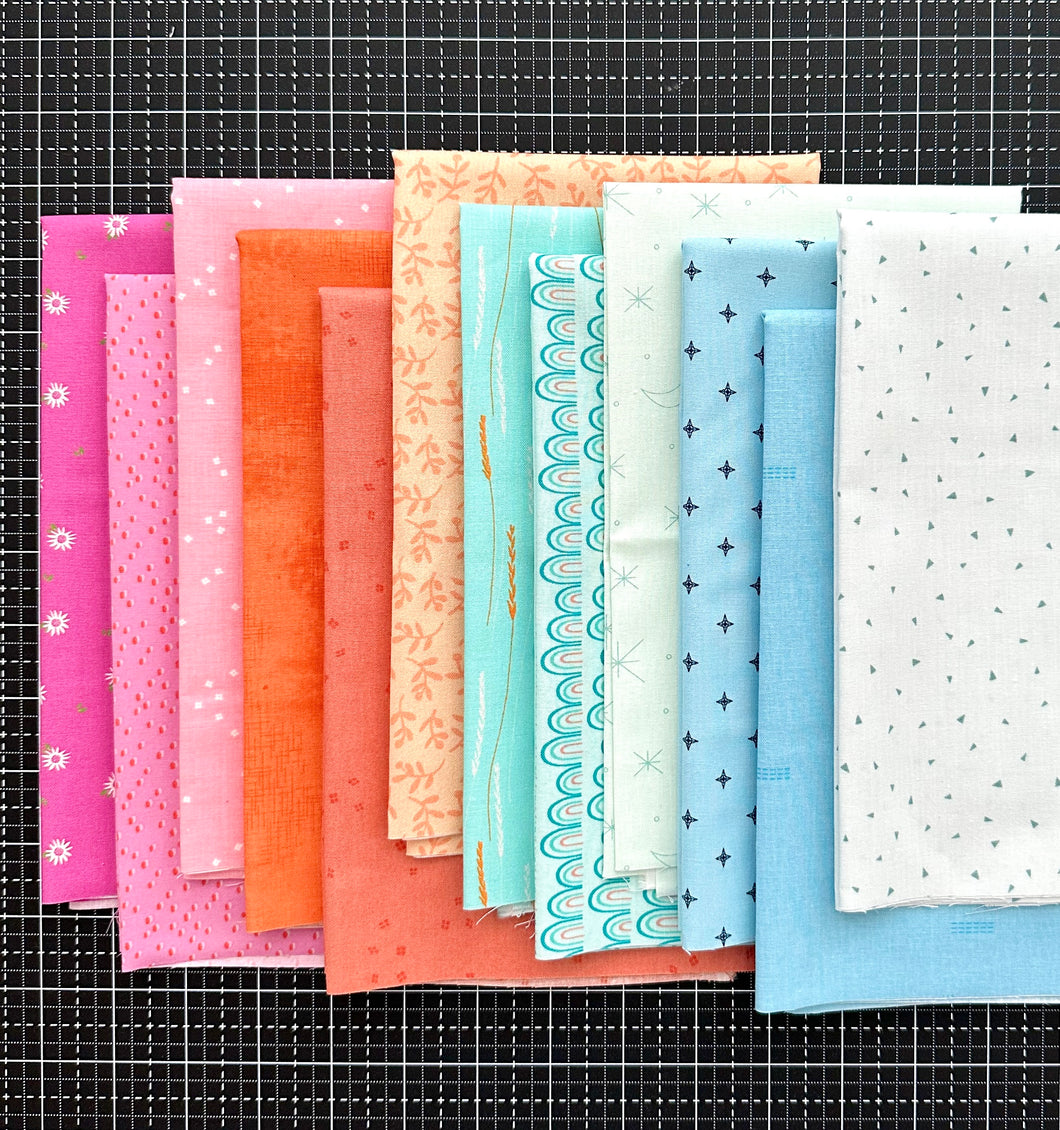 Fairy Dust Blue, Pink and Orange Fat Quarter Bundle Custom Curated by Sewcial Stitch