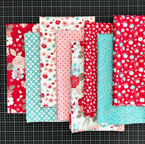 You and Me Red Pink and Aqua Half Yard Bundle by Riley Blake Designs