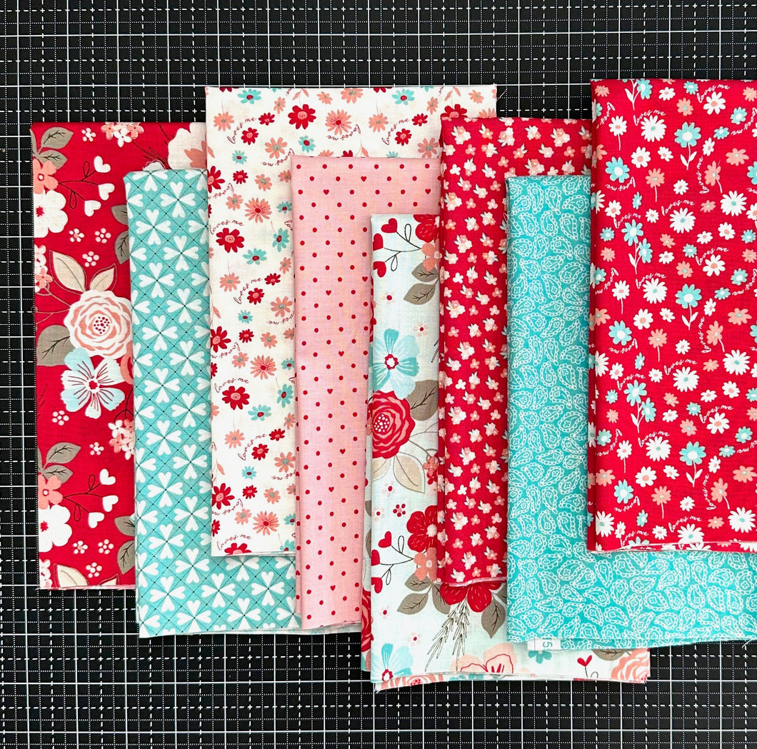 You and Me Red Pink and Aqua Half Yard Bundle by Riley Blake Designs