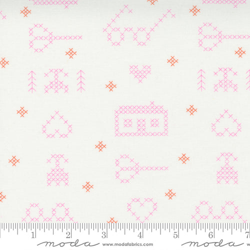 Make Time Off White Stitching Sampler Fabric by Aneela Hoey for Moda Fabrics