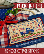 Load image into Gallery viewer, Patriotic Picnic Cross Stitch Pattern by Katie Rogers of Primrose Cottage Stitches