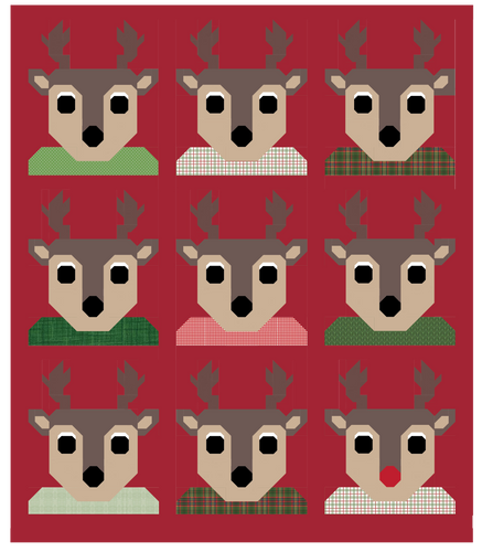 Team Santa Reindeer Red Throw Quilt Kit