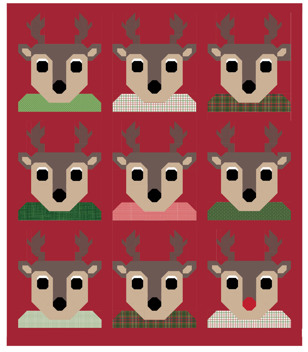Team Santa Reindeer Red Throw Quilt Kit