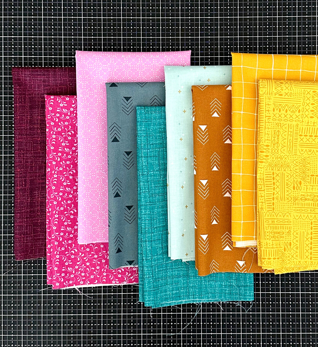 Sorbet Teal, Pink and Gold Fat Quarter Bundle Custom Curated by Sewcial Stitch