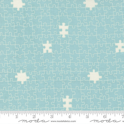 ABC XYZ Blue Puzzle Piece Fabric by Stacy Iest Hsu for Moda Fabrics