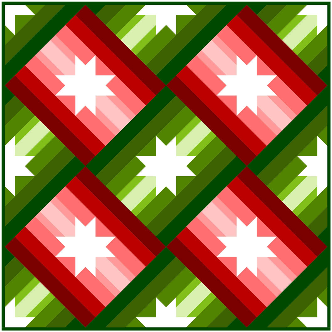 Christmas Slanted Star Quilt Kit by Sewcial Stitch 4 size options Red and Green