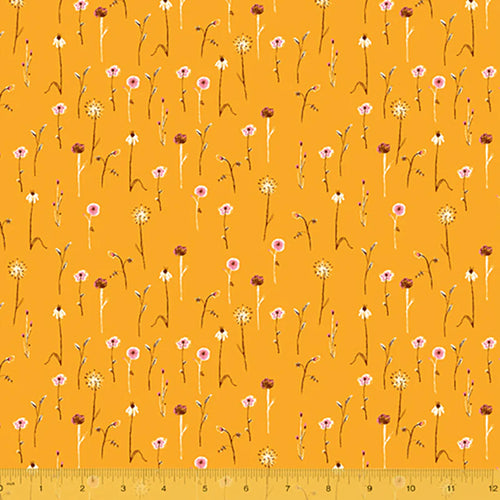 Far Far Away 3 Wild Flowers Marigold Fabric by Heather Ross for Windham Fabrics