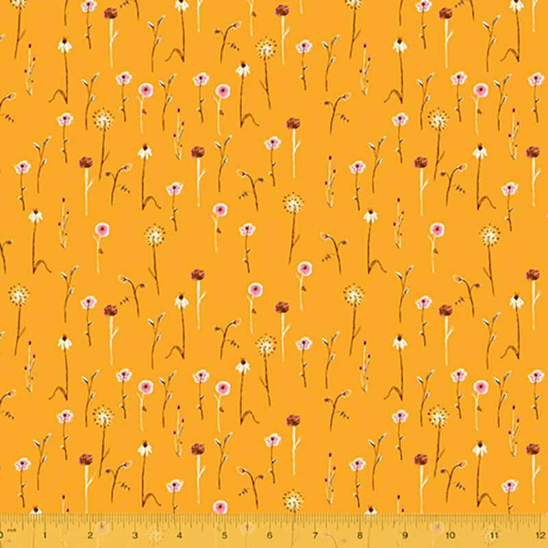 Far Far Away 3 Wild Flowers Marigold Fabric by Heather Ross for Windham Fabrics