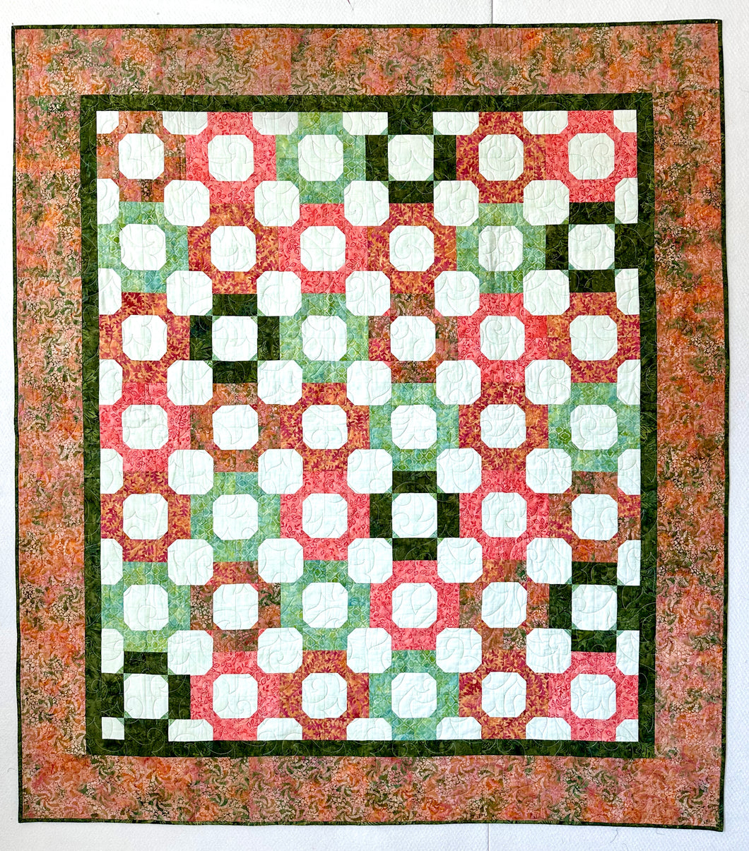 Peach and Green Batik Finished Quilt 61.5