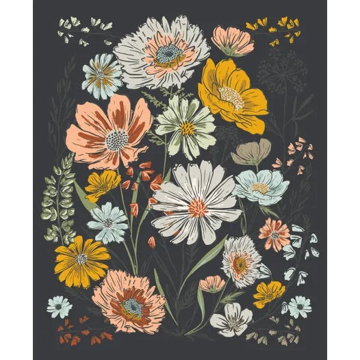 Woodland and Wildflowers Black Fabric Panel by Fancy that Design House for Moda Fabrics