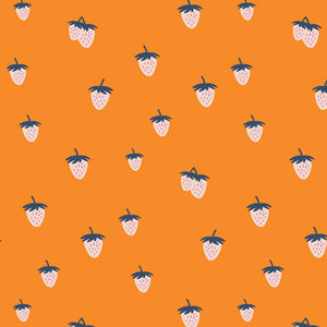 Backyard Berry Tang Orange Strawberry Fabric by Dana Willard for Art Gallery Fabrics