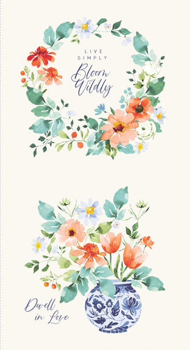 Bloom Wildly Light Cream Floral Panel by Heatherlee Chan for Clothworks