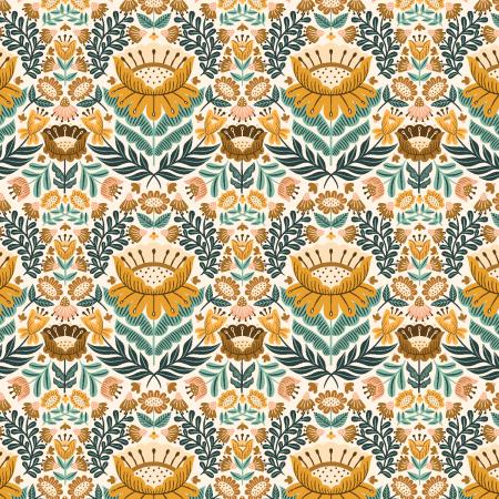 Clara Jane Mustard Floral Fabric by On The Mark Designs for Cotton and Steel