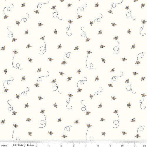 Daisy Fields Metallic Bee Fabric by Beverly McCullough for Riley Blake Designs