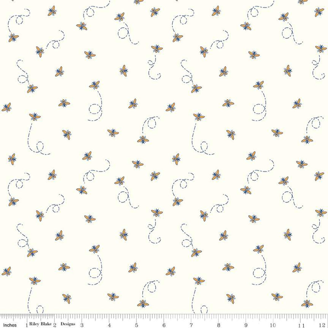 Daisy Fields Metallic Bee Fabric by Beverly McCullough for Riley Blake Designs