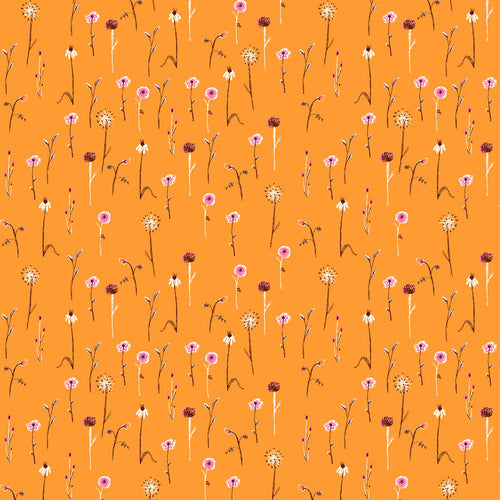 Far Far Away 3 Light Orange Wildflowers Fabric by Heather Ross for Windham Fabrics