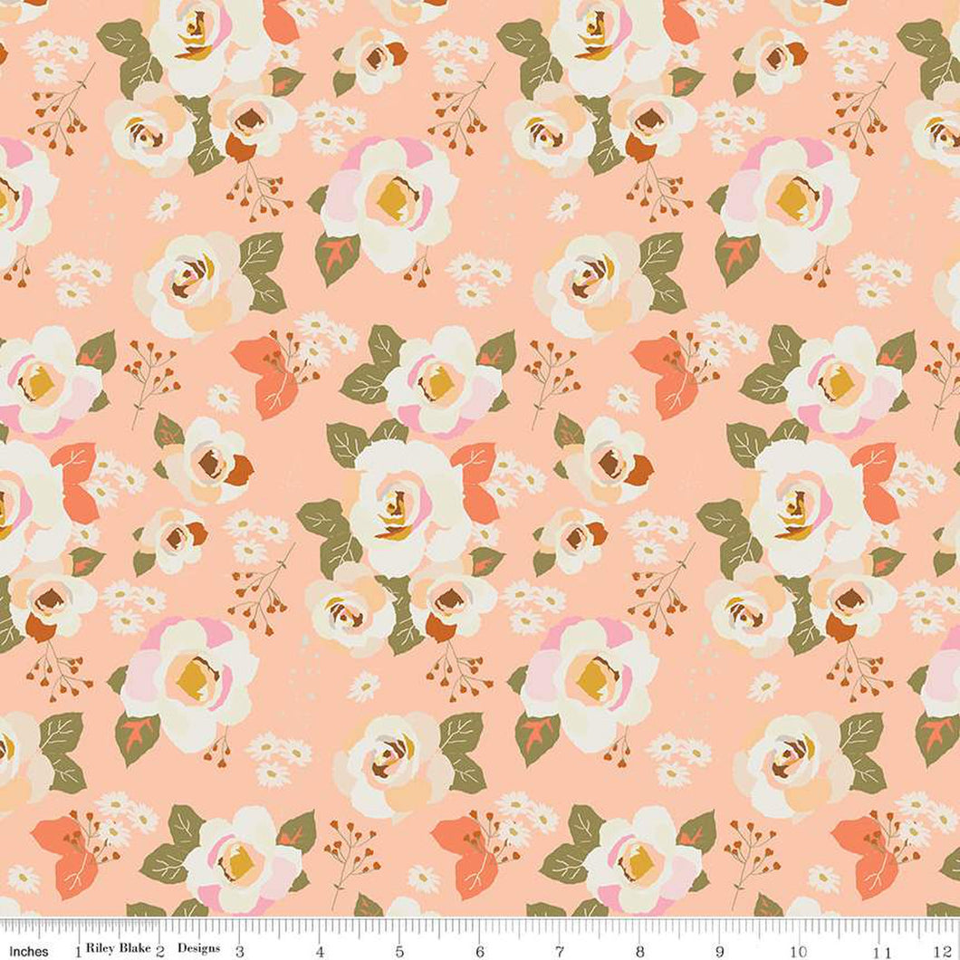 Forgotten Memories Apricot Floral Fabric by Minki Kim for Riley Blake Designs