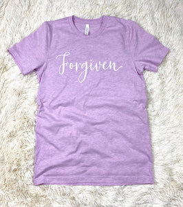 Forgiven Tee Shirt Heathered Purple Small through 2XL
