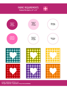 Gingham Heart Mini Quilt Table Topper Pattern PDF