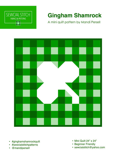 Gingham Shamrock Mini Quilt Table Topper Pattern PDF