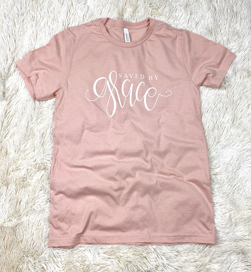 Saved By Grace Tee Shirt Peach-S, M, L, XL