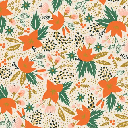 Holiday Classics Cream Poinsettia Fabric by Rifle Paper Co.for Cotton and Steel